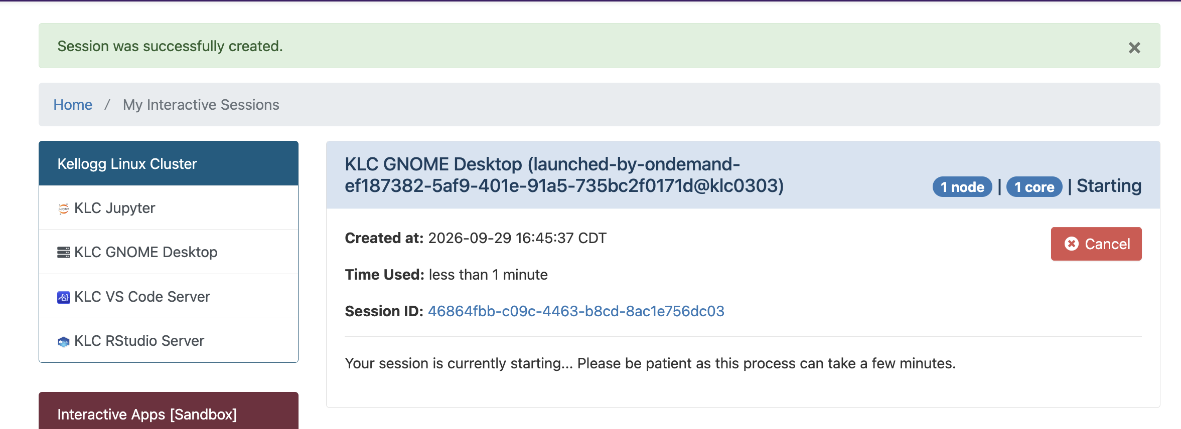 GNOME Desktop session in the Starting state