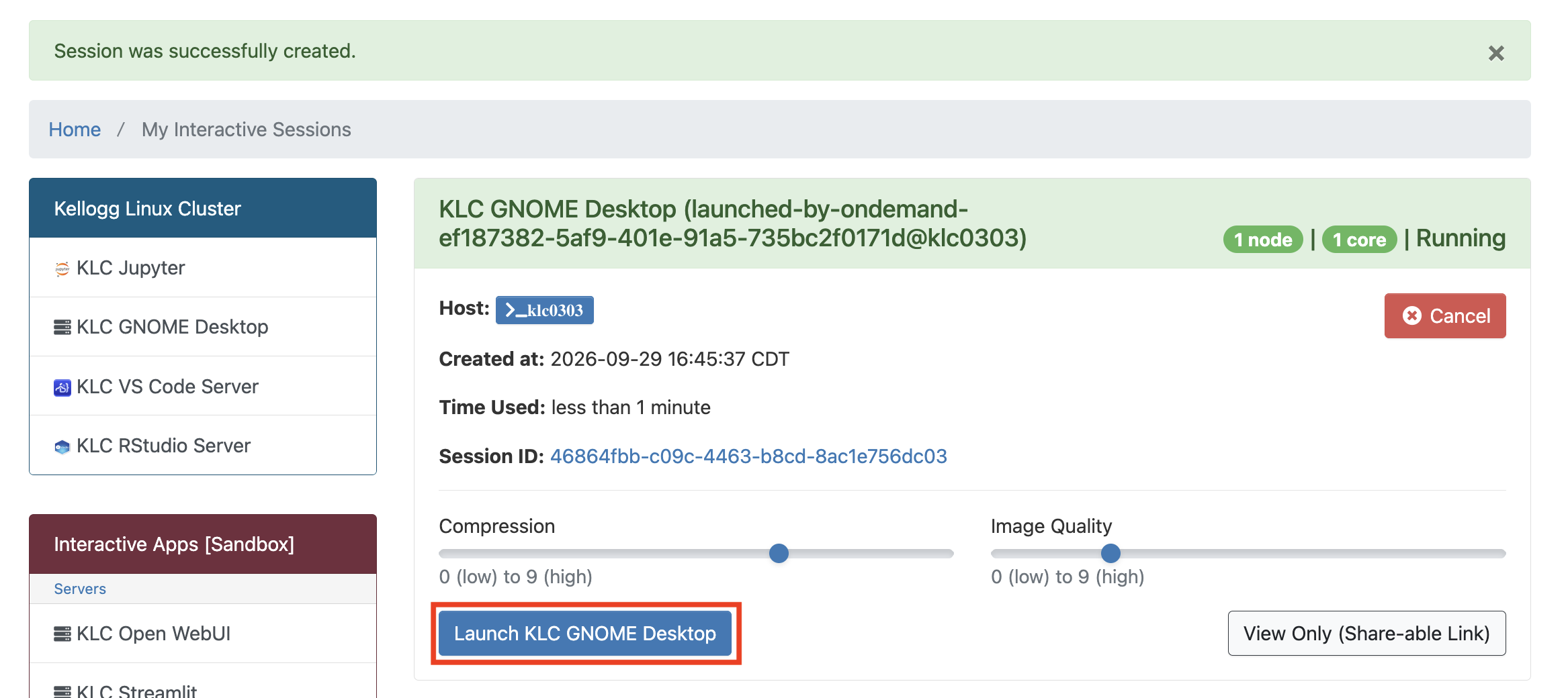 Running GNOME Desktop session with the launch button highlighted